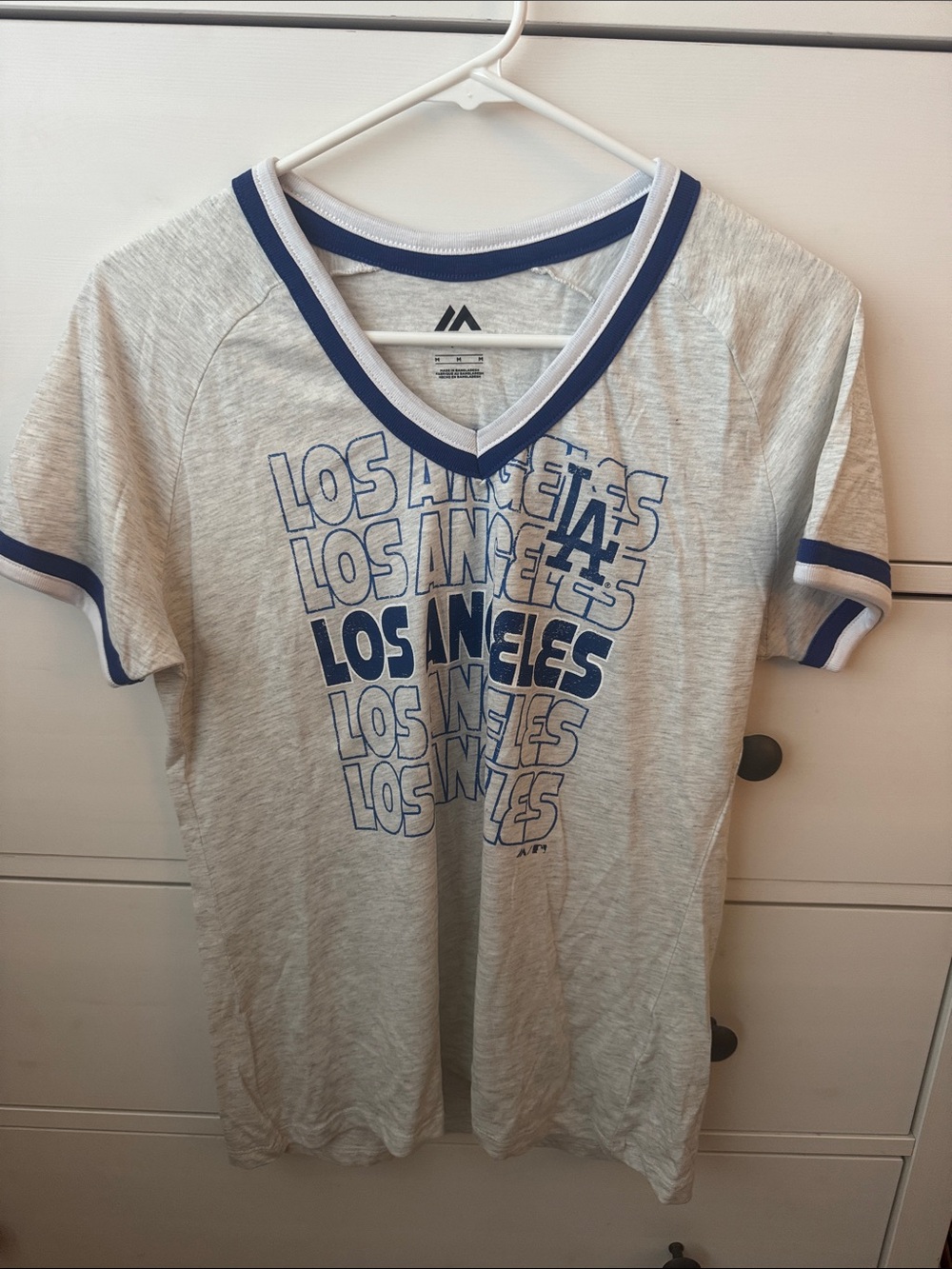 Los Angeles Graphic V-Neck Tee - Light Gray & Navy